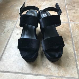Steve Madden Black Suede Sandals Wedge Platform
